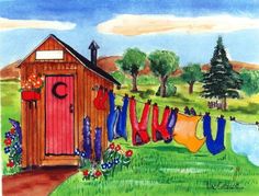 a drawing of clothes hanging out to dry