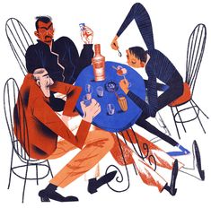 three people sitting at a table with drinks