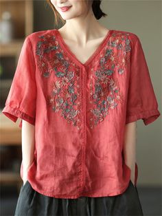 Description Product ID: TP2033469 Material: Cotton, Linen Pattern: Embroidery Sleeve: Short Sleeve Closured Type: Pullover Season: Summer Style: Casual Occasion: Daily, Home, Street Package included: 1 * Shirt Size Chart(Asian Size): Please allow 1-3 cm measured error. Size Length Chest Shoulder Sleeve Length M 65cm | 25.6 in 108cm | 42.5 in 40cm | 15.7 in 27cm | 10.6 in L 66cm | 26.0 in 112cm | 44.1 in 41cm | 16.1 in 27.5cm | 10.8 in XL 67cm | 26.4 in 116cm | 45.7 in 42cm | 16.5 in 28cm | 11.0 in XXL 68cm | 26.8 in 120cm | 47.2 in 43cm | 16.9 in 28.5cm | 11.2 in V-neck Shirt With Floral Embroidery For Spring, Casual V-neck Blouse With Embroidered Hem, Spring V-neck Embroidered Shirt, Embroidered Cotton V-neck Blouse, Casual V-neck Shirt With Floral Embroidery, Cotton V-neck Shirt With Floral Embroidery, V-neck Tops With Embroidered Hem, Casual Embroidered V-neck Top, Casual V-neck Top With Floral Embroidery