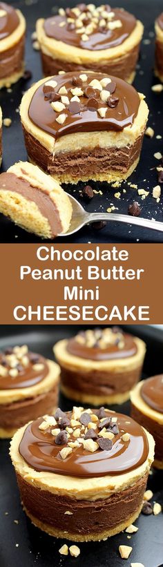 chocolate peanut butter mini cheesecakes on a baking sheet