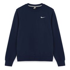 Men's Nike Knit Sports Fleece Lined Stay Warm Round Neck Pullover Blue 916609-410 Navy Fleece Sports Top, Navy Sweatshirt With Ribbed Cuffs For Sports, Navy Sports Sweatshirt For Winter, Sports Fleece Sweatshirt With Ribbed Collar, Navy Sportswear Sweatshirt With Ribbed Cuffs, Navy Winter Sports Sweatshirt, Navy Sporty Sweater For Fall, Sporty Navy Sweater For Fall, Classic Fleece Sweater With Ribbed Cuffs