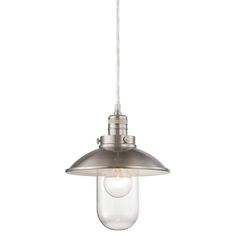 an industrial style pendant light with a clear glass shade