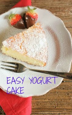 a slice of easy yogurt cake on a plate