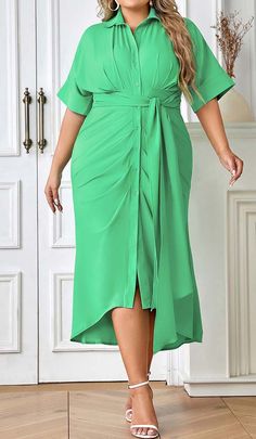 Relax in Effortless Style With This Batwing Sleeve Shirt Midi Dress in Refreshing Green. Emanating Carefree Boho Vibes With Its Billowy Batwing Sleeves and Flowy Midi-Length Skirt, This Lightweight Woven Dress Keeps You Cool and Chic in Warm Weather. The Collared Split Neckline Delivers a Touch of Tailored Polish. Throw It on With Gladiator Sandals or Sneakers for Weekends in the City or by the Beach. Gentle Dry Clean Only Colour may vary due to lighting on images. The product images (without mo Green Knee-length Solid Color Shirt Dress, Green Solid Color Shirt Dress For Summer, Summer Green Solid Color Shirt Dress, Elegant Green Shirt Dress, Fitted Green Shirt Dress For Daywear, Green Fitted Midi Shirt Dress, Green V-neck Shirt Dress For Work, Fitted Green Knee-length Shirt Dress, Green Fitted Knee-length Shirt Dress