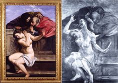 two paintings, one with a nude woman and the other with a man