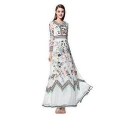 www.Nuroco.com - Runway Designer Long Gauze Floral Embroidery Dress (US 4-16) Embellished Long Sleeve Dress With Multicolor Embroidery, Multicolor Embroidered Long Sleeve Embellished Dress, Long Sleeve Multicolor Maxi Dress With Floral Embroidery, Multicolor Floral Embroidery Maxi Dress With Long Sleeves, Multicolor Long Sleeve Maxi Dress With Floral Embroidery, Fitted Long Sleeve Dress With Multicolor Embroidery, Fitted Long Sleeve Embroidered Dress With Multicolor Embroidery, White Embroidered Long Sleeve Dress With Floral Print, White Long Sleeve Embroidered Dress With Floral Print