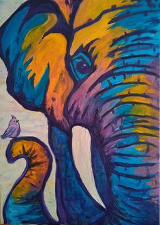 an elephant painted with acrylic paint on canvas