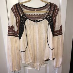 Gorgeous Detailed Blouse From Free People Looks Brand New!!!! Very Flowy. Cream Long Sleeve Bohemian Top, Cream Long Sleeve Peasant Top For Fall, Cream Bohemian Peasant Top For Fall, Beige Bohemian Peasant Top For Fall, Long Sleeve Beige Peasant Top For Fall, Beige Long Sleeve Peasant Top For Fall, Cream Bohemian Top For Fall, Fall Beige Long Sleeve Peasant Top, Casual Beige Peasant Top For Day Out