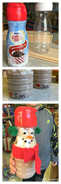 three pictures showing different ways to use plastic containers