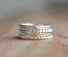 Beautiful mix of stacking rings. Rings are .925 sterling silver. Slim stacking rings. Set of 6. Three .925 Sterling silver rings (2 smooth, 2 textured, 1 twist ring, 1 bead ring) If you don't see your size please feel free to message me. All orders ship in a gift box. If you are ordering multiple items and want them boxed separately, please let me know in the notes at checkout. I ship via USPS. Please review the estimated delivery date and processing times. Processing times vary based on how bus Spacer Rings, Rope Ring, Stackable Ring Sets, Stackable Rings Silver, Multiple Rings, Ring Spacer, Rope Rings, Rings Sterling Silver, Sterling Silver Stacking Rings