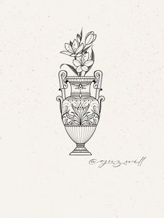 a drawing of a vase with flowers in it