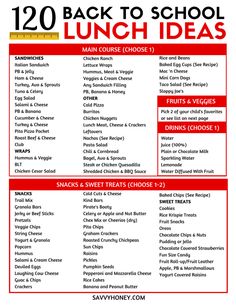 the back to school lunch menu is shown in red and white, with text that reads 120