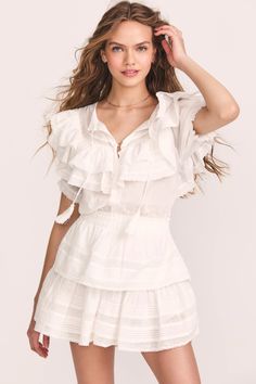 Liv Dress (Antique White) - Womens Dresses | LoveShackFancy.com Victorian Lingerie, Victorian Fabric, Stella Dress, White Lace Mini Dress, Ruffle Mini Skirt, Ruched Skirt, Ruffle Mini Dress, Lace Inset, Lace Ruffle