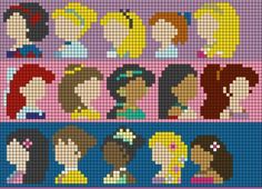 cross stitch pattern of different female avatars