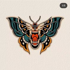 an image of a moth with fangs on it's face and wings in the shape of a demon