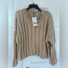 Nwt Zara Tan Sweater Zara Beige Sweater For Fall, Zara Casual Beige Sweater, Casual Beige Zara Sweater, Tan Sweater, Zara Sweater, Colorful Sweaters, Sweaters For Women, Zara, Cream