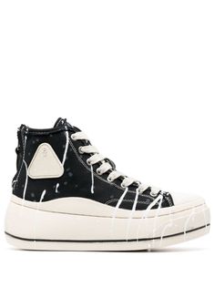 black/white paint splatter detail logo patch to the side round toe ankle-length front lace-up fastening rear zip fastening flatform sole White Paint Splatter, White Paint, Paint Splatter, White Paints, Sneakers Black, Mens Shoes Sneakers, Ankle Length, Patch Logo, Lace Front