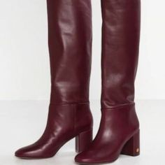 100% Authentic New In Box Pristine Condition Tory Burch Brooke Slouchy Boots 75 Mm Retail Price $498+Tax=$541.33 Chic And Understated, Our Pull-On Brooke Slouchy Boot Updates A Favorite Minimalist Style In Soft Napa Leather, Designed To Scrunch Around The Calf. Endlessly Versatile, With A Tiny Logo On The Block Heel, It Goes With Everything From Slim Jeans To Skirts. 3" Block Heel Napa Leather Upper Leather Lining Leather Sole Made In Brazil Available In Size 5 Elegant Burgundy Heeled Boots For Winter, Elegant Burgundy Boots With Leather Lining, Luxury Red Heeled Boots For Fall, Elegant Burgundy Leather Heeled Boots, Elegant Burgundy Boots For Workwear, Elegant Burgundy Boots For Work, Elegant Burgundy Heeled Boots For Fall, Elegant Burgundy Workwear Boots, Making Outfits