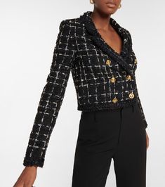 Crop Blazer Outfit, Cropped Jacket Outfit, Sunday Top, Christian Louboutin Iriza, Brown Tweed, Crop Blazer, Giambattista Valli, Blazer Outfits, Winter 2023