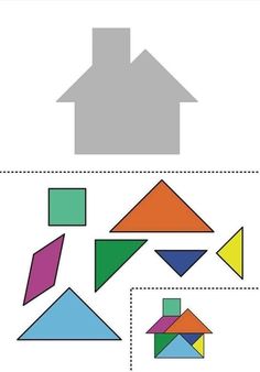 a house and some different shapes to make it look like they are in the same pattern