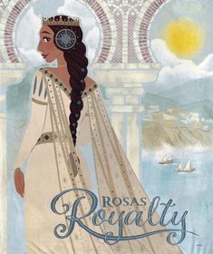 a painting of a woman wearing a tiara and dress with the words roas royally on it