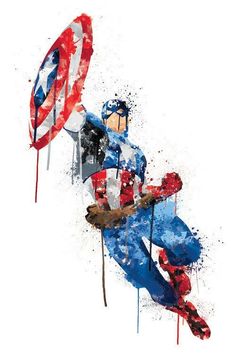 the captain is running with his shield painted on it's face and holding an american flag