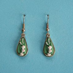 Lily of the Valley cameo earrings by carolhurst1 on Etsy, $25.00 Teardrop Pendant Earrings With French Hook For Gift, Teardrop Earrings With French Hook For Gift, Vintage Hand Painted Dangle Jewelry, Green Teardrop Enamel Jewelry, Teardrop French Hook Jewelry For Gifts, Teardrop French Hook Jewelry As A Gift, Teardrop Jewelry With French Hook For Gifts, Gift Teardrop Pendant Earrings With French Hook, Vintage Hand Painted Drop Earrings