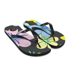 Introducing "Summer Floral Footwear Frenzy" - the must-have addition to your summer wardrobe! Step into the season with style and comfort in our colorful flip-flops that are perfect for all your warm-weather adventures. Featuring a rubber sole and soft fabric lining, these trendy flip-flops offer the perfect combination of durability and coziness. Customize your pair with 100% polyester fabric lining and elegant black Y-shaped rubber straps for a touch of sophistication. With a toe post style to keep you secure and show off your pedicure, these flip-flops are both practical and fashionable. Plus, each pair is made to order, reducing waste and promoting sustainable fashion choices. Don't miss out on the chance to elevate your summer outfits with pastel flower designs and the latest seasonal Non-slip Flip Flops For Surfing And Beach Season, Non-slip Flip Flops For Surfing During Beach Season, Comfortable Flat Flip Flops For Vacation, Non-slip Round Toe Flip Flops For Beach Season, Comfortable Summer Beach Flip Flops, Comfortable Beach Flip Flops For Summer, Lightweight Summer Beach Sandals, Lightweight Summer Sandals For Beach, Non-slip Sandals For Beach Season