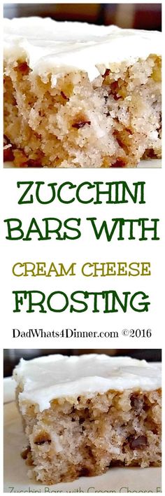 two pieces of zucchini bars with cream cheese frosting