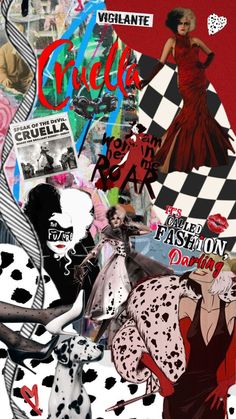 a collage of fashion images with the word ciara in red, white and black