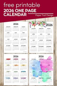 a calendar with watercolor paint on it and the text free printable 2012 one page calendar