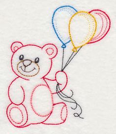 a teddy bear holding two balloons in it's paws