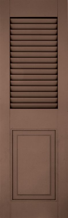 a brown shuttered door with an open side panel