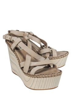 Current Boutique-Miu Miu - Taupe Grey Wood Wedge Sandals Sz 8 Miu Miu Sandals, High Fashion Branding, Prada Fashion, Army Women, Taupe Grey, Sun Dresses, Shoe Inspiration, Buy Shoes Online, Grey Wood