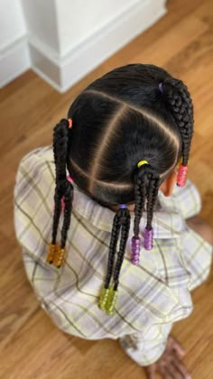 Plait Hairstyles For Kids, Black Daughter Hairstyles Easy, Easy Protective Styles For Kids, Kids Beads Hairstyle, Easy Quick Hairstyles With Braiding Hair, Braids For Babies, Children Hairstyles Black For School, Toddler Hairstyles With Beads