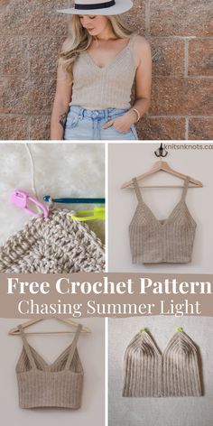 the free crochet pattern for this crop top is available in multiple colors and sizes