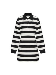 MO&Co. Women's Cutout Back Striped Dress Features : - Contrasting, classic black and white stripes- Cutout back details- Polo collar, mini length- Athleisure style Code: MBC1DRST04The back length of size S is 82.5cmMATERIALS & CARE Material: 95.7% Cotton 4.3% SpandexGentle machine wash below 30°CDo not bleach, lay flat in the shadeTumble dry low, low ironDo not dry clean, do not soakWash with neutral detergentMesh bag to be washed separatelyAfter washing, dehydrate in time and then dryPlease sel Athleisure Style, Kids Summer Fashion, Fall Winter Dresses, Pinstripe Dress, Low Low, Brand Model, Athleisure Fashion, Stage Outfits, Polo Collar