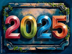 the word 2055 is made up of colorful letters with ivy growing on top of it