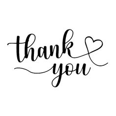 the word thank you written in black ink on a white background with a heart shaped handwritten