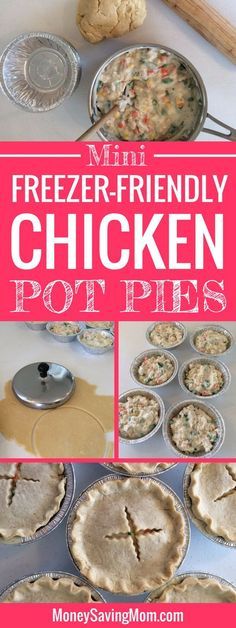 mini freezer - friendly chicken pot pies with text overlay