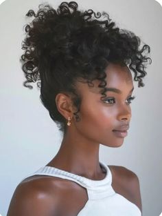 Senior Picture Ideas Black Women Hair, Curly Wedding Updo Black Women, High Ponytail Hairstyles For Black Women Braids, Updo Curly Hairstyles For Black Women, Updo Black Women Hairstyles, Low Bun Natural Hairstyles Black Women, Homebody Essentials, 4c Updo, Natural Hair Updo For Black Women