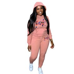 Plus Size Fleece Loose Hoodies Jogger Pants Sets Fleece Joggers With Drawstring For Fall, Fall Fleece Joggers With Drawstring, Pink Hooded Tracksuit For Fall, Pink Winter Joggers For Streetwear, Pink Winter Streetwear Joggers, Pink Winter Joggers, 1 Million, Jogger Pants, Pants Set