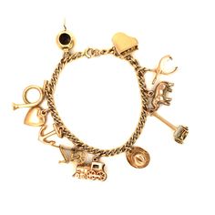 VINTAGE CHARM BRACELET – jaimiegellerjewelry Luxury Antique Gold Charm Bracelet, Cheap Vintage Gold Charm Bracelet, Luxury Metal Bracelet With Vintage Charm, Luxury Metal Charm Bracelet With Vintage Charm, Jemma Wynne, Vintage Charm Bracelet, Initial Charm, Vintage Charms, Earring Necklace