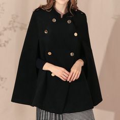 Chicwish Double-Breasted Cape Coat Black, Sleeveless Size // Small Brand New In Original Packaging, Never Worn Retails At $109 Mantel Cape, Spring Outerwear, Capes For Women, Cape Coat, Poncho Cape, Sleeveless Jacket, Ribbed Knit Sweater, Cute Sweaters, Elegant Dress