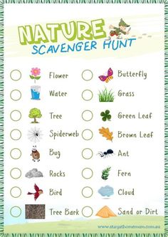 a nature scavenger printable for kids with pictures and words on the front