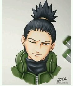 a drawing of an anime character with black hair and spiked mohawks on his head