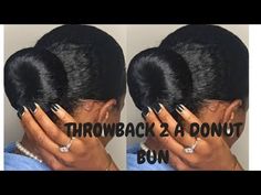 Low Donut Bun Hairstyles Black Women, Updos For Relaxed Black Hair, Faux Bun Natural Hair Updo, Donut Ponytail Black Women, Natural Hair Donut Bun Hairstyles, Donut Hair Bun For Black Women, Low Donut Bun Hairstyles, Sock Bun Black Women, Donut Bun Black Women