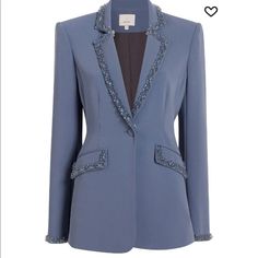 New With Tags. Purchased From Farfetch For $695 + Tax. Size Us 2 Elegant Embellished Blue Outerwear, Elegant Blue Embellished Outerwear, Beaded Blazer, Outstanding Outfits, Edgy Elegance, Cinq A Sept, Tech Pack, Woman Suit Fashion, Tailored Blazer