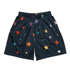 Elevate your style with a touch of celestial wonder in our small multicolored stars All Over Print Unisex Mesh Shorts. The vibrant star shapes scattered across a serene blue background create a captivating and magical look. These custom gym shorts are designed for both men and women, offering a comfortable fit and a unique design that embodies the mystique of the cosmos. Whether you're stargazing, embracing your love for space, or simply want to add a touch of magic to your attire, these shorts Recycled Polyester Fabric, Mesh Shorts, Shorts For Men, Gym Yoga, Shopping Ideas, Yoga Shorts, Gym Shorts, Nice Shorts, Fitness Gym