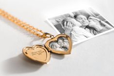 "Note: After placing your order you will receive an email with detailed instructions on how to upload your photos Gold Lockets all come with clear protective coverings for the photo on the inside. You can add hair to your locket by removing the plastic inserts then inserting them back. Your locket can have a picture permanently lasered inside or a photo print that fits perfectly. Alternatively you can also add your own photo prints at home. You can engrave your locket with a personalized message Elegant Medallion Locket Necklace For Valentine's Day, Elegant Charms Locket Necklace For Mother's Day, Elegant Locket Necklace For Anniversary Gift, Elegant Medallion Locket Necklace For Mother's Day, Elegant Heart Locket Necklace For Gift, Elegant Heart Locket Necklace Gift, Elegant Locket Necklace For Valentine's Day Anniversary, Locket Necklace For Valentine's Day Wedding, Wedding Double Heart Charms Necklaces